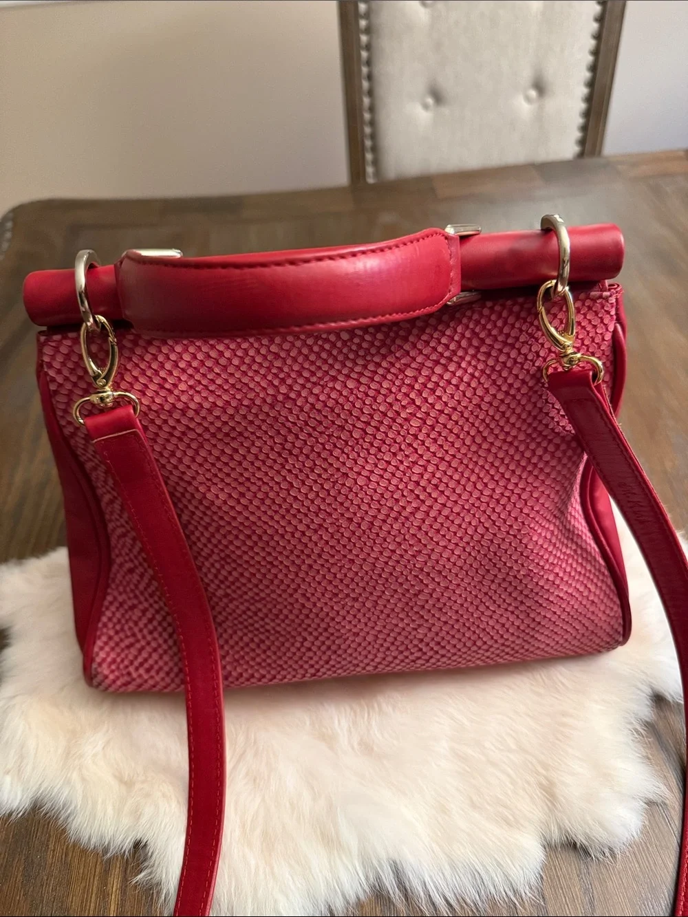 Jafferjees Red Leather Turnlock Crossbody Satchel